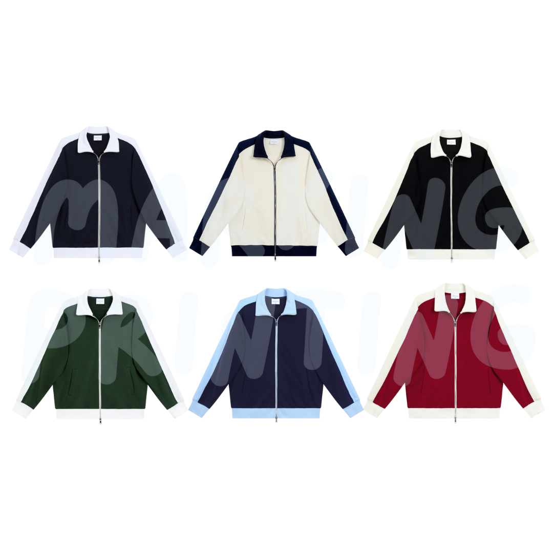MT55077 380g heavyweight drop shoulder colorblock stand collar zipper sweatshirt