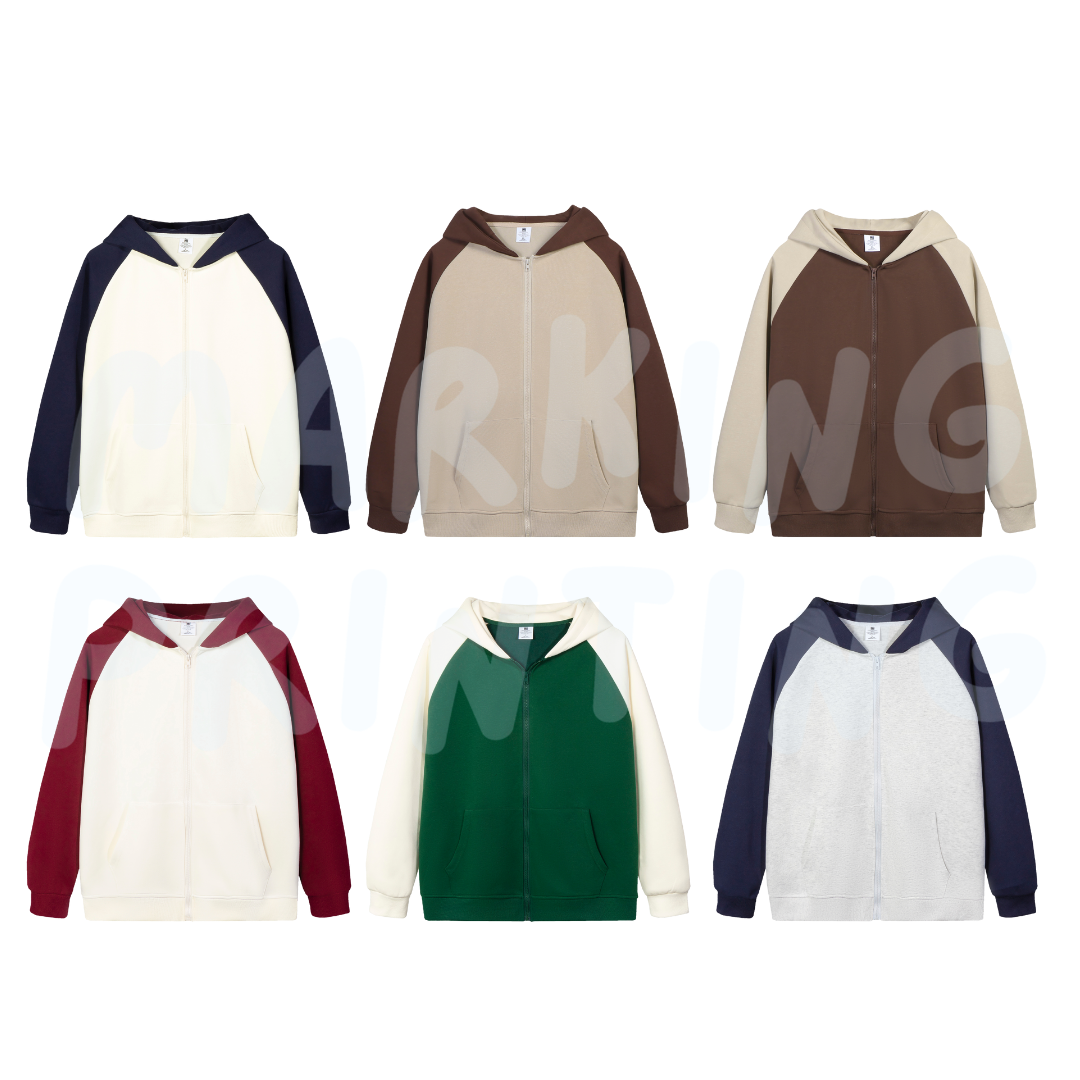 MTD23 320g raglan zipper hooded sweatshirt 