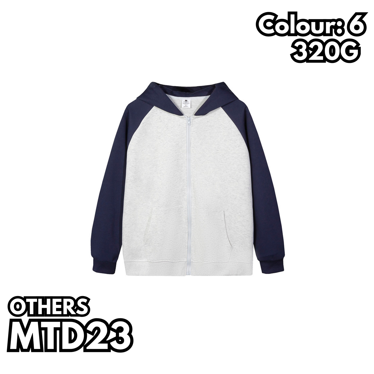 MTD23 拼色插肩拉鍊連帽衛衣