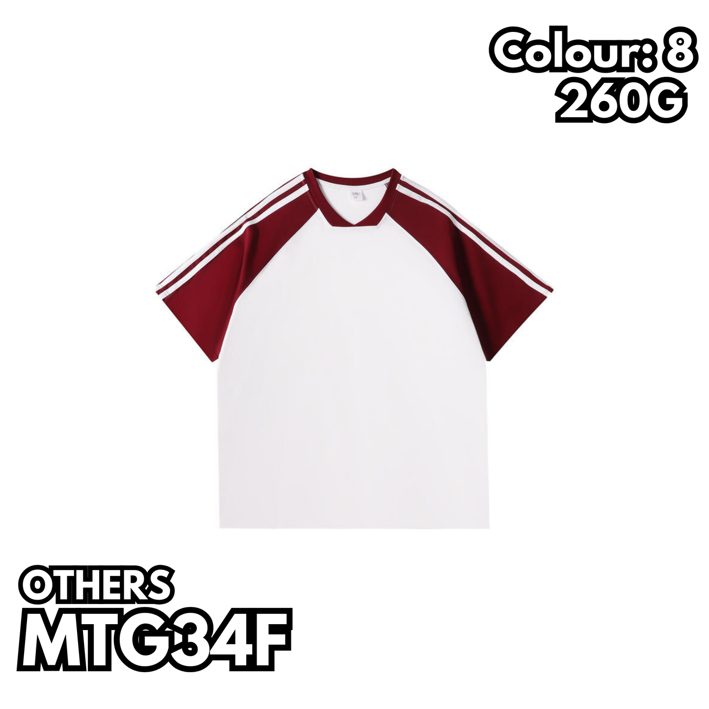 MTG34F 260g heavyweight women's contrast color raglan V-neck short-sleeved TEE