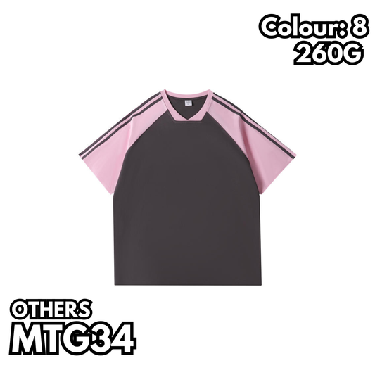 MTG34 260克重磅撞色條紋插肩V領短袖TEE
