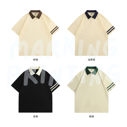 MTP066 拼色條紋落肩短袖POLO TEE