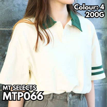 MTP066 拼色條紋落肩短袖POLO TEE