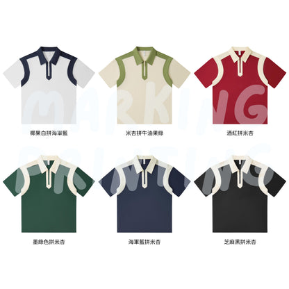 MTP19555 重磅拼色半拉鍊短袖POLO衫