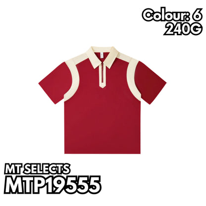 MTP19555 重磅拼色半拉鍊短袖POLO衫