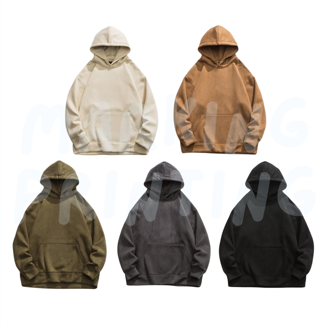 MTWY116 420g faux suede heavyweight hooded sweatshirt