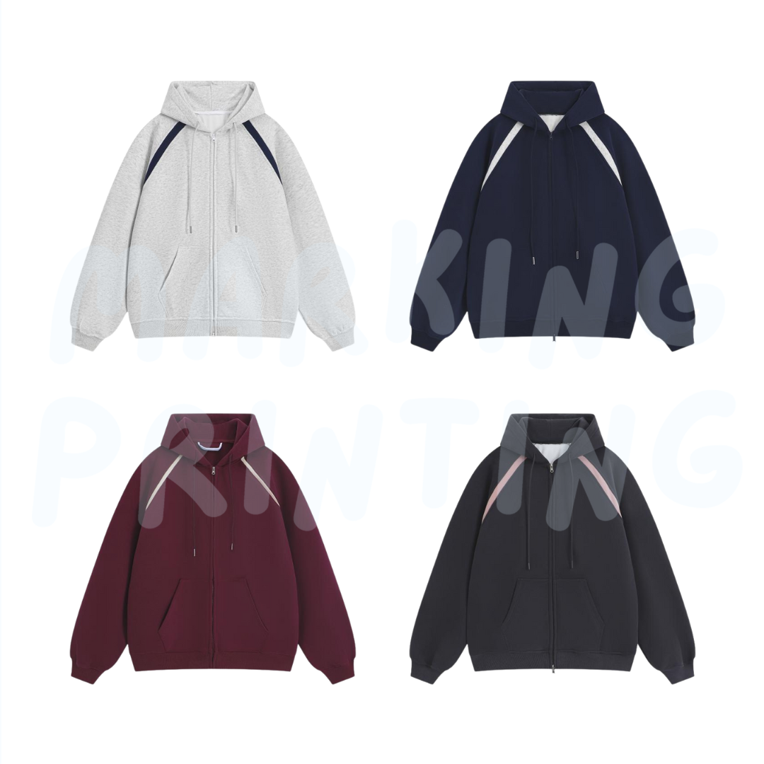 MTWY811 380克重磅撞色拉鍊連帽衛衣