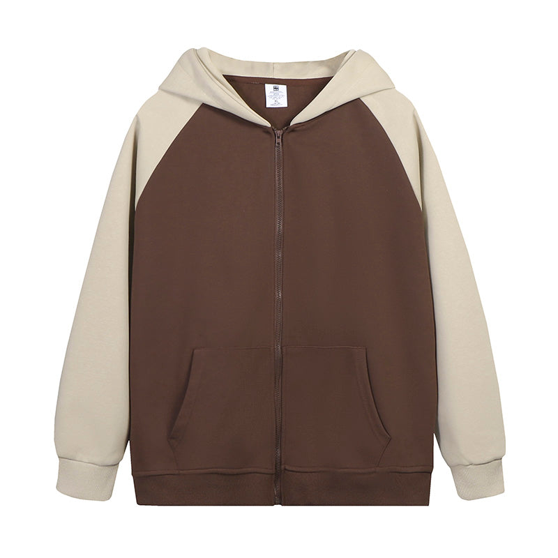 MTD23 拼色插肩拉鍊連帽衛衣