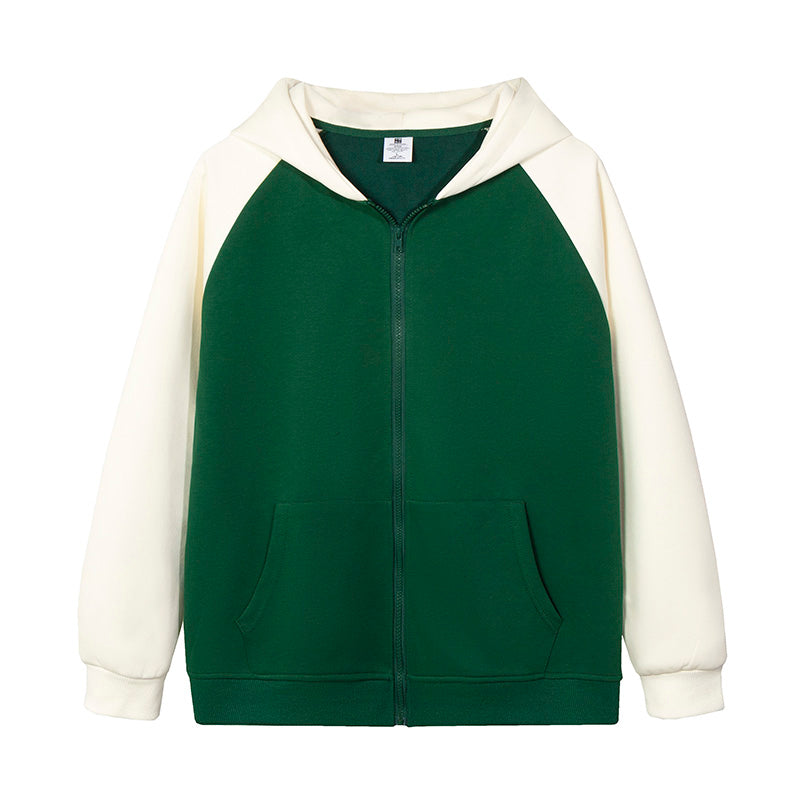 MTD23 拼色插肩拉鍊連帽衛衣