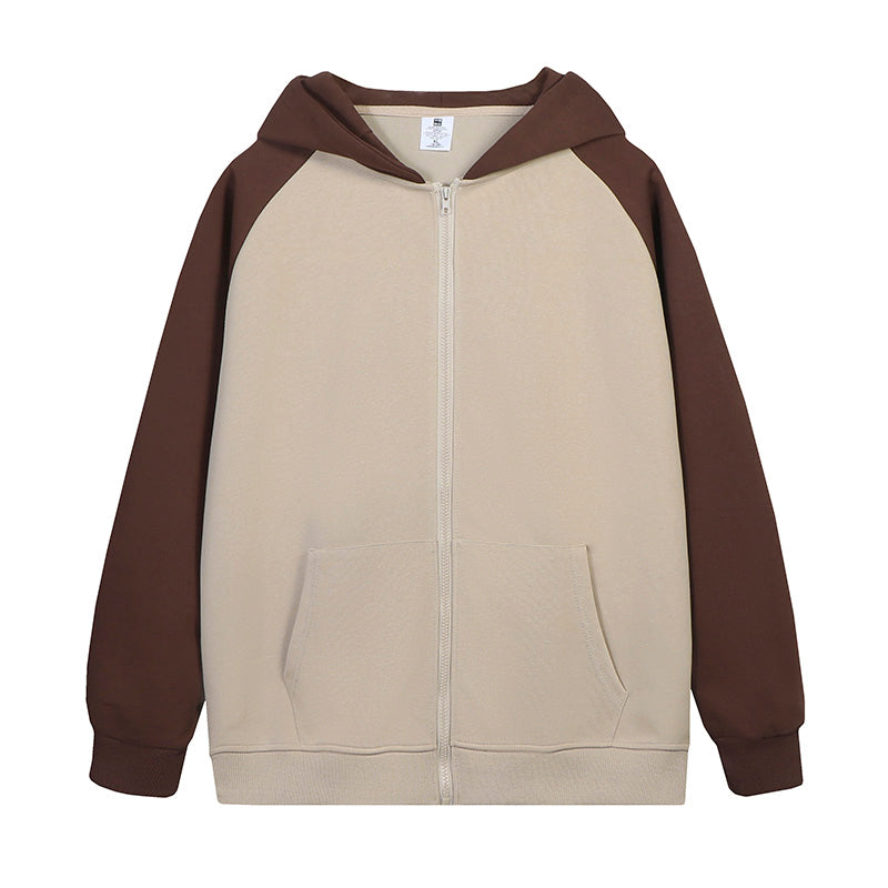 MTD23 拼色插肩拉鍊連帽衛衣